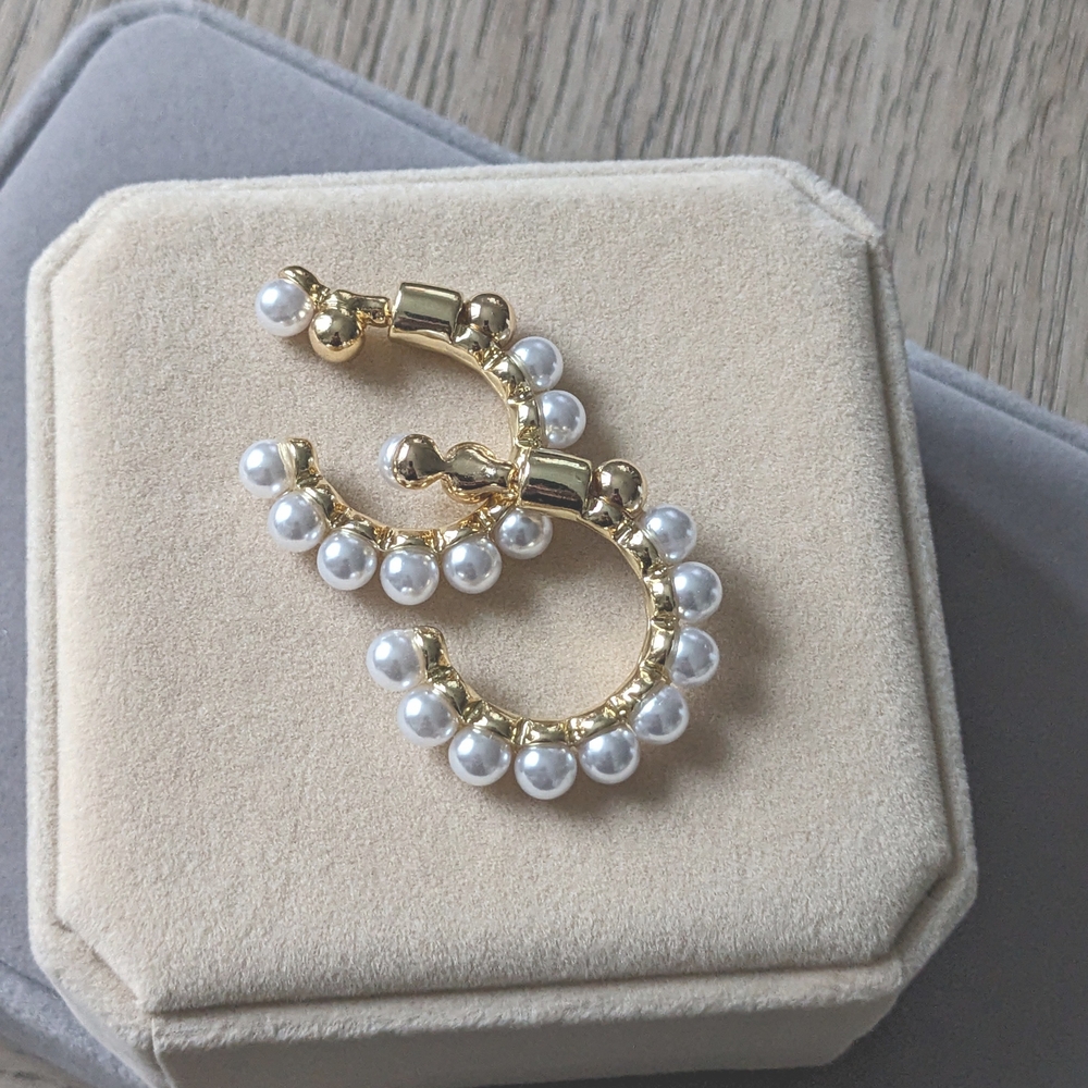 Gold and Pearl Embellished Earrings - Picture 2 of 3